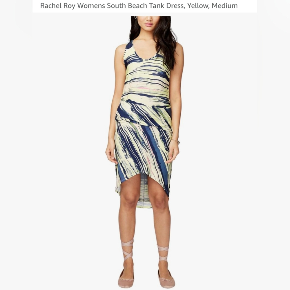 RACHEL Rachel Roy Michele South Beach Stripe Racer Back Hi Low Tank Dress M - Picture 2 of 16